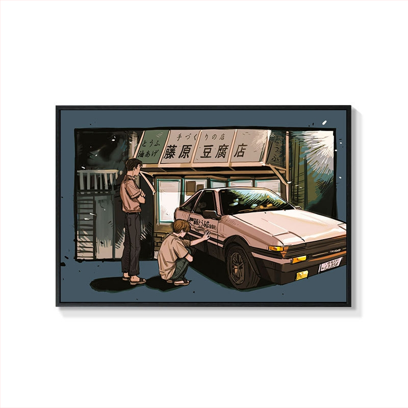 Retro auto rippuv maal õlimaali plakat küberpunk sportauto klubi seinakaunistus maalimisbaar e-spordi seinamaaling