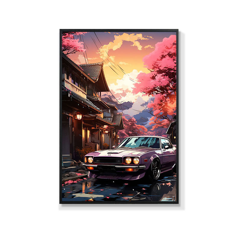 Retro auto rippuv maal õlimaali plakat küberpunk sportauto klubi seinakaunistus maalimisbaar e-spordi seinamaaling