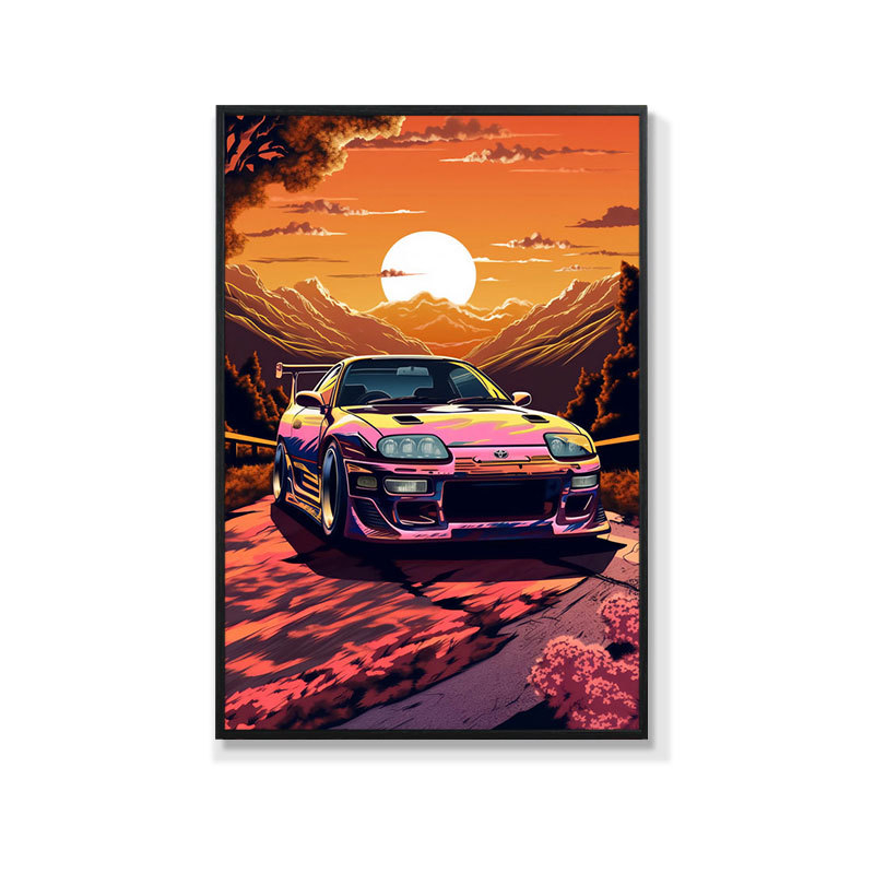 Retro auto rippuv maal õlimaali plakat küberpunk sportauto klubi seinakaunistus maalimisbaar e-spordi seinamaaling