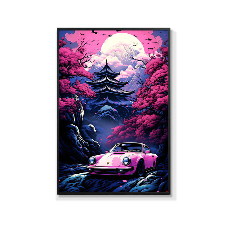 Retro auto rippuv maal õlimaali plakat küberpunk sportauto klubi seinakaunistus maalimisbaar e-spordi seinamaaling