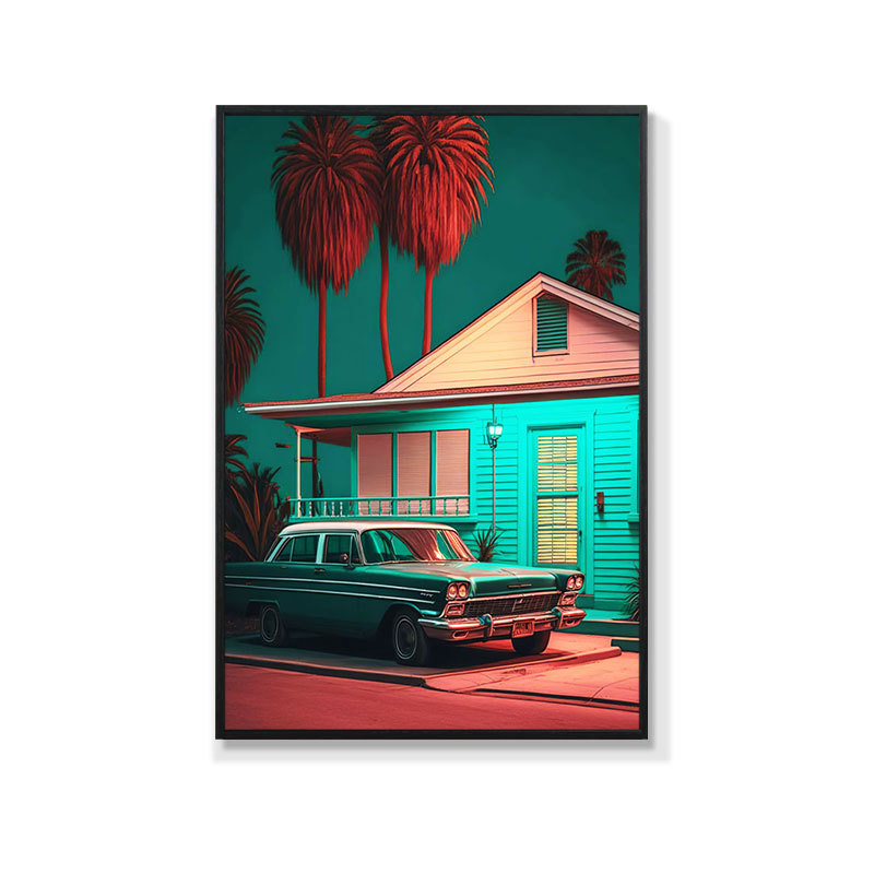 Retro auto rippuv maal õlimaali plakat küberpunk sportauto klubi seinakaunistus maalimisbaar e-spordi seinamaaling