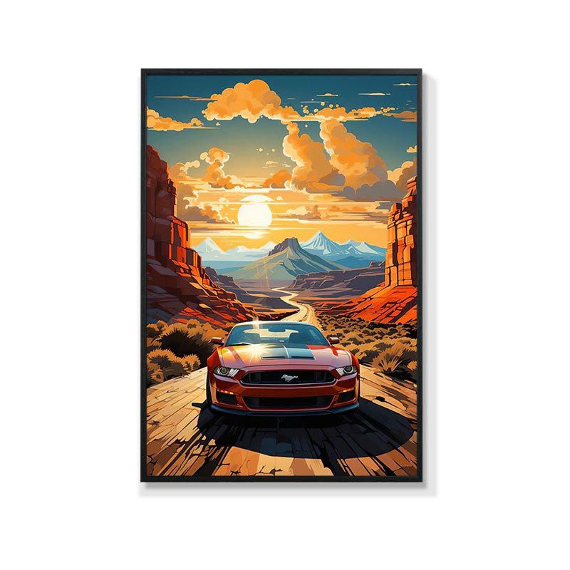 Retro auto rippuv maal õlimaali plakat küberpunk sportauto klubi seinakaunistus maalimisbaar e-spordi seinamaaling