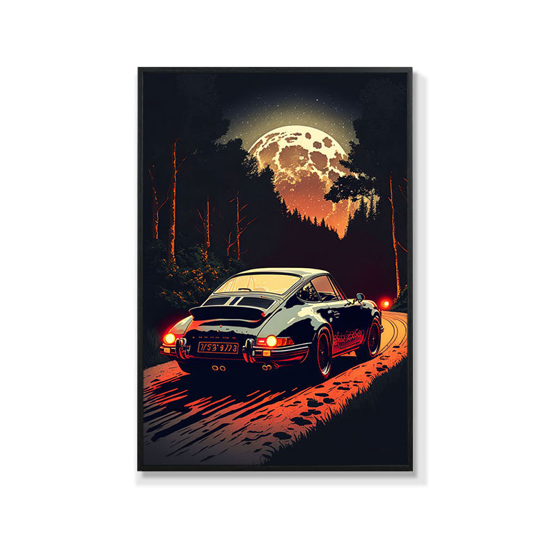 Retro auto rippuv maal õlimaali plakat küberpunk sportauto klubi seinakaunistus maalimisbaar e-spordi seinamaaling