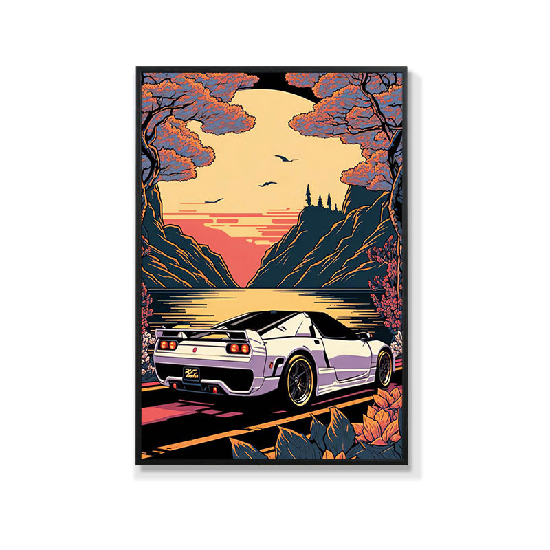 Retro auto rippuv maal õlimaali plakat küberpunk sportauto klubi seinakaunistus maalimisbaar e-spordi seinamaaling