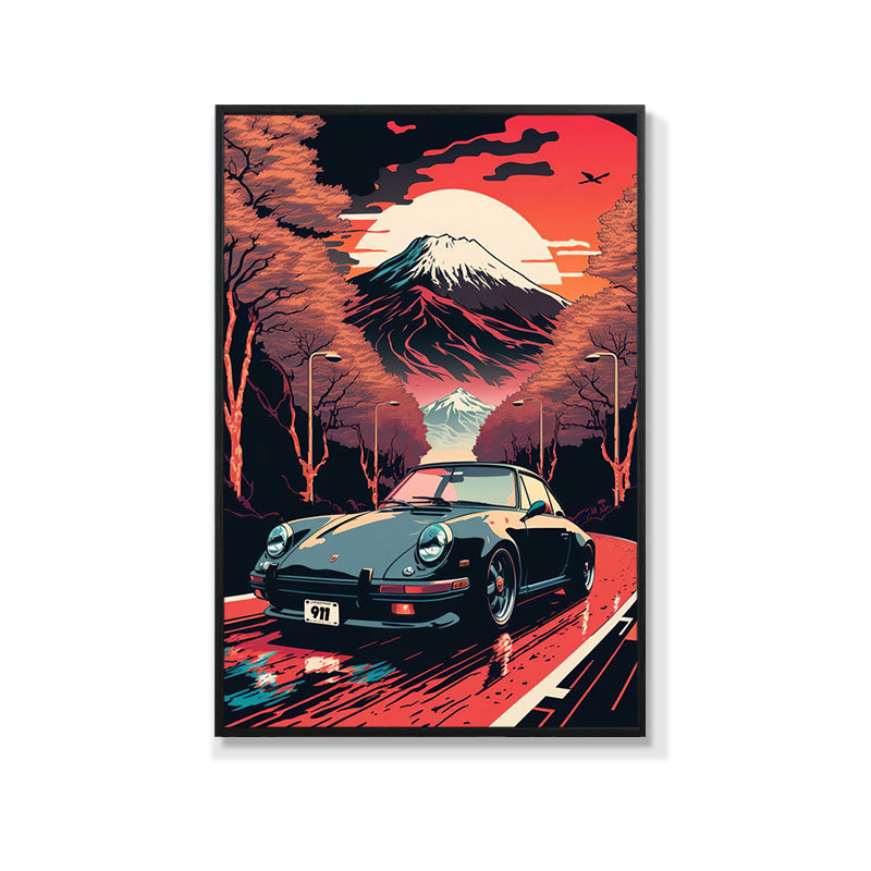 Retro auto rippuv maal õlimaali plakat küberpunk sportauto klubi seinakaunistus maalimisbaar e-spordi seinamaaling