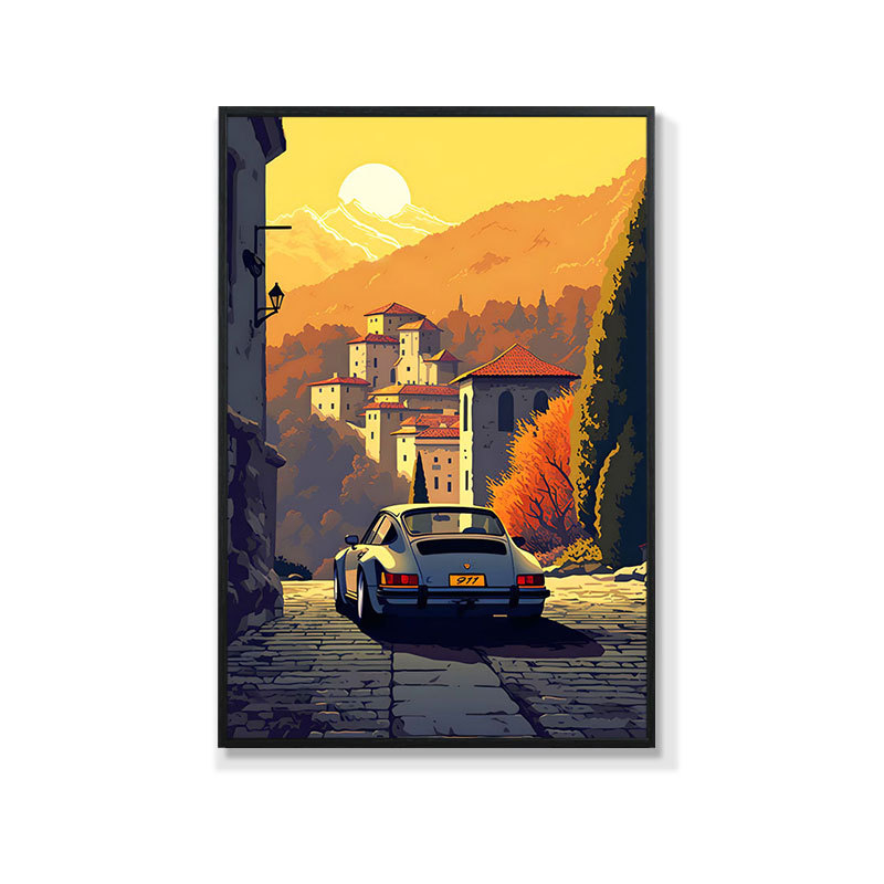 Retro auto rippuv maal õlimaali plakat küberpunk sportauto klubi seinakaunistus maalimisbaar e-spordi seinamaaling