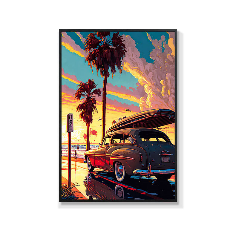 Retro auto rippuv maal õlimaali plakat küberpunk sportauto klubi seinakaunistus maalimisbaar e-spordi seinamaaling