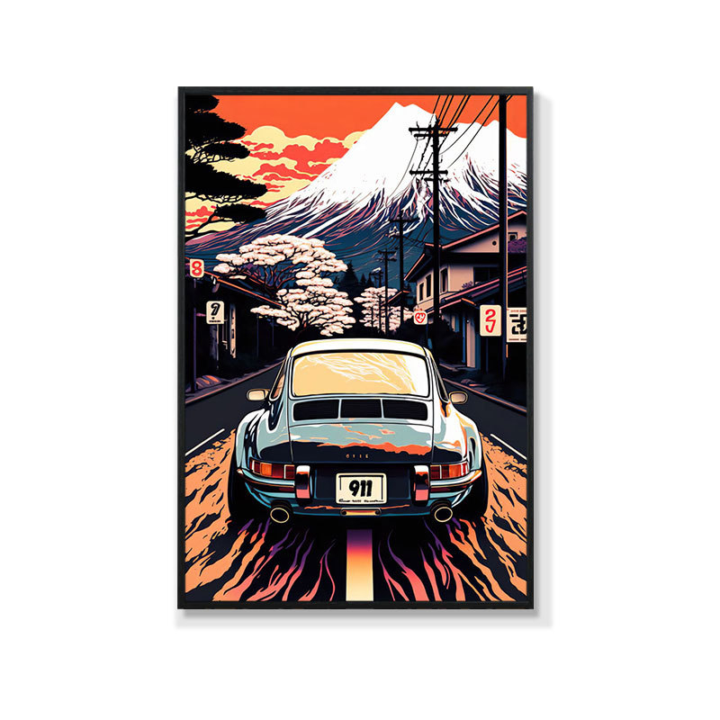 Retro auto rippuv maal õlimaali plakat küberpunk sportauto klubi seinakaunistus maalimisbaar e-spordi seinamaaling