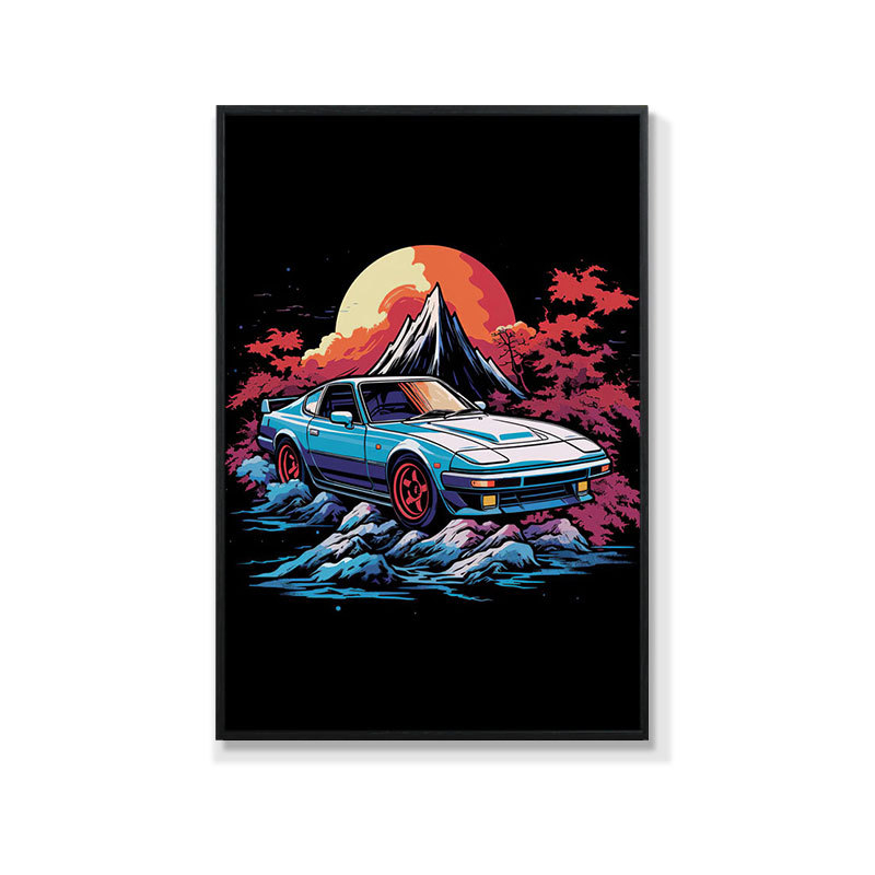 Retro auto rippuv maal õlimaali plakat küberpunk sportauto klubi seinakaunistus maalimisbaar e-spordi seinamaaling