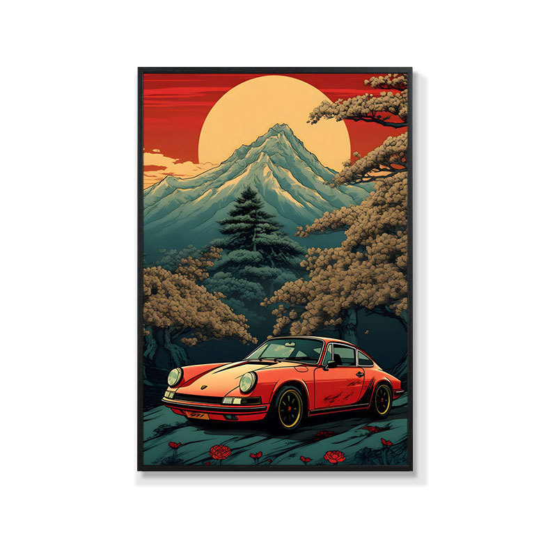 Retro auto rippuv maal õlimaali plakat küberpunk sportauto klubi seinakaunistus maalimisbaar e-spordi seinamaaling