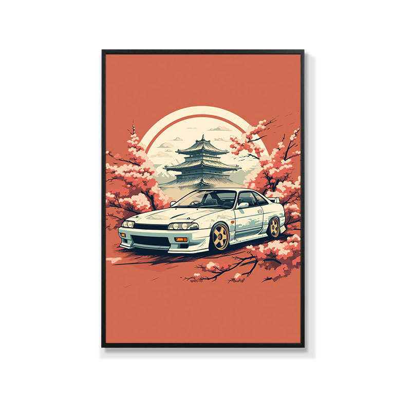 Retro auto rippuv maal õlimaali plakat küberpunk sportauto klubi seinakaunistus maalimisbaar e-spordi seinamaaling