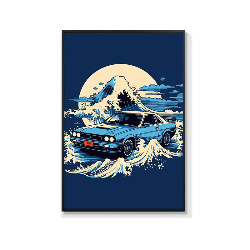 Retro auto rippuv maal õlimaali plakat küberpunk sportauto klubi seinakaunistus maalimisbaar e-spordi seinamaaling