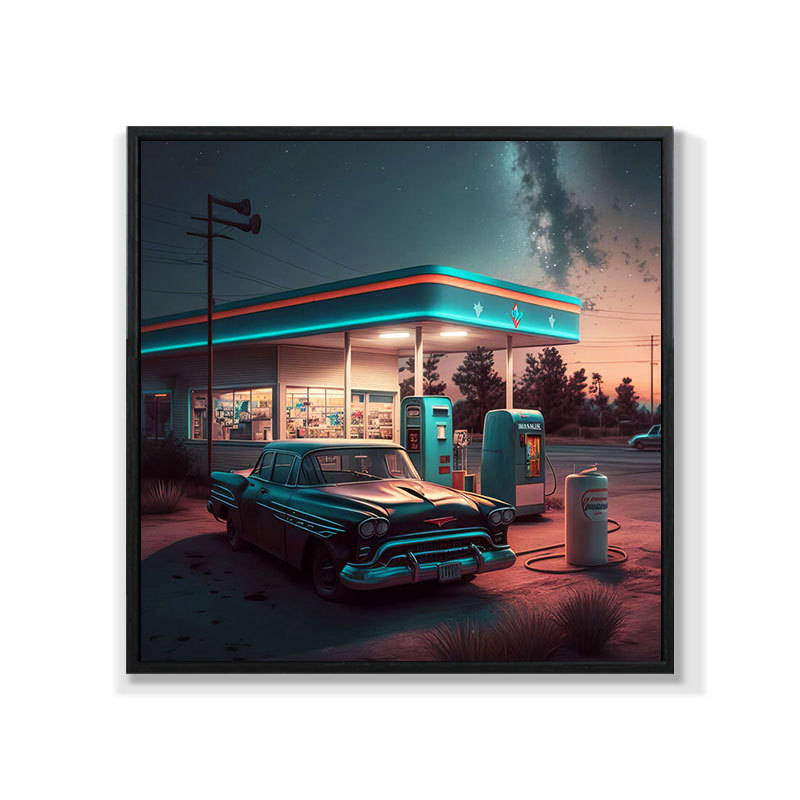 Retro auto rippuv maal õlimaali plakat küberpunk sportauto klubi seinakaunistus maalimisbaar e-spordi seinamaaling