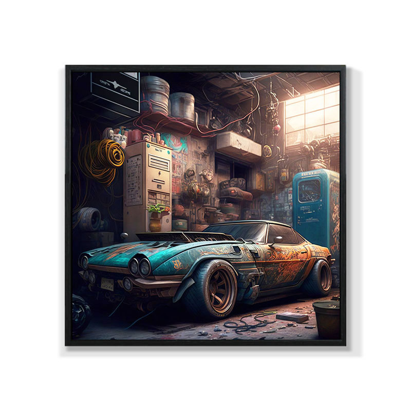 Retro auto rippuv maal õlimaali plakat küberpunk sportauto klubi seinakaunistus maalimisbaar e-spordi seinamaaling