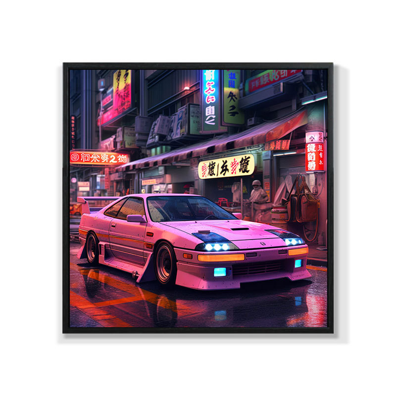 Retro auto rippuv maal õlimaali plakat küberpunk sportauto klubi seinakaunistus maalimisbaar e-spordi seinamaaling