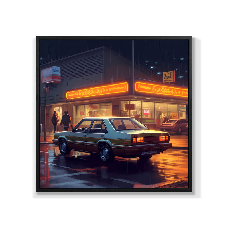 Retro auto rippuv maal õlimaali plakat küberpunk sportauto klubi seinakaunistus maalimisbaar e-spordi seinamaaling