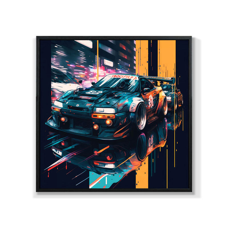 Retro auto rippuv maal õlimaali plakat küberpunk sportauto klubi seinakaunistus maalimisbaar e-spordi seinamaaling