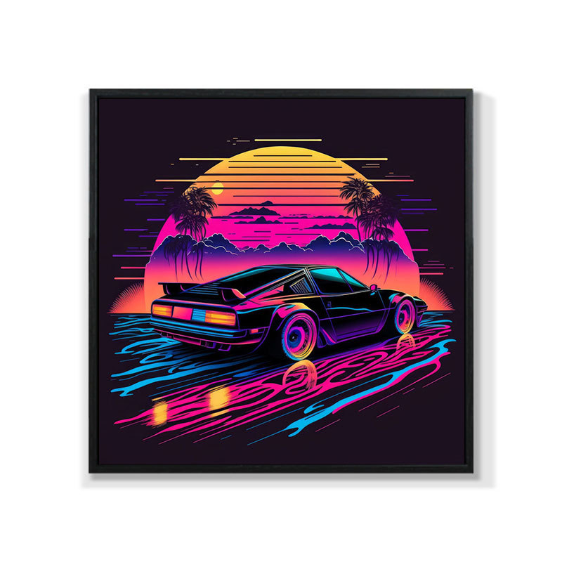 Retro auto rippuv maal õlimaali plakat küberpunk sportauto klubi seinakaunistus maalimisbaar e-spordi seinamaaling