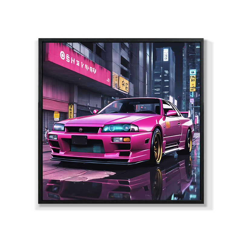 Retro auto rippuv maal õlimaali plakat küberpunk sportauto klubi seinakaunistus maalimisbaar e-spordi seinamaaling