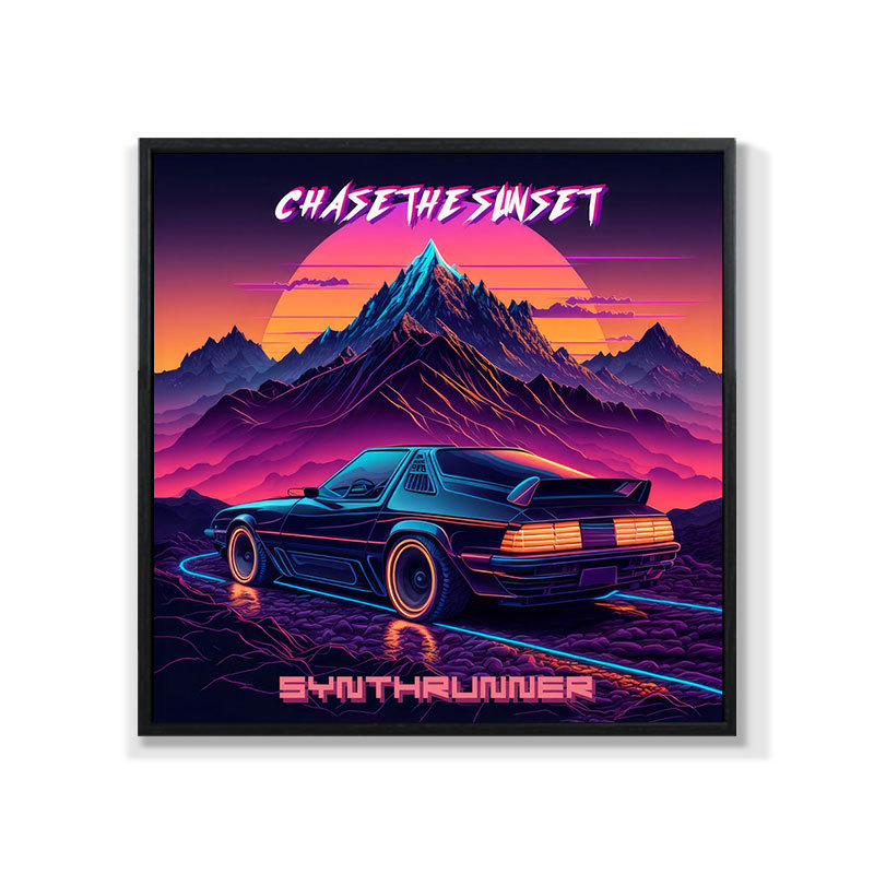 Retro auto rippuv maal õlimaali plakat küberpunk sportauto klubi seinakaunistus maalimisbaar e-spordi seinamaaling