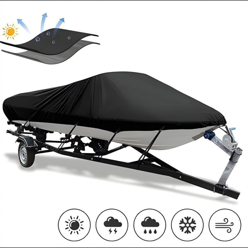 Tehase piiriülene Amazon eBay must autokate hõbedane jahikate 210T veekindel paadikate ühes tükis tarnepaadikate