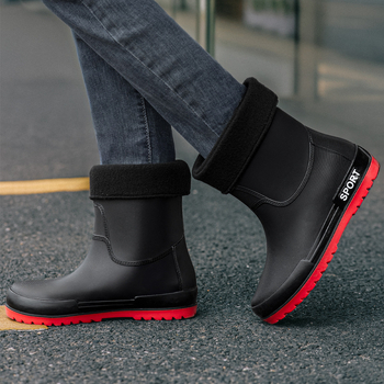 Μοντέρνες ανδρικές μπότες βροχής για διασυνοριακές μετακινήσεις, αντιολισθητικές, αδιάβροχες, ανθεκτικές στη φθορά, μπότες βροχής μεσαίου μήκους, προστασία από την εργασία, υπαίθρια, ψάρεμα, κουζίνα, πλύσιμο αυτοκινήτου, λαστιχένια παπούτσια