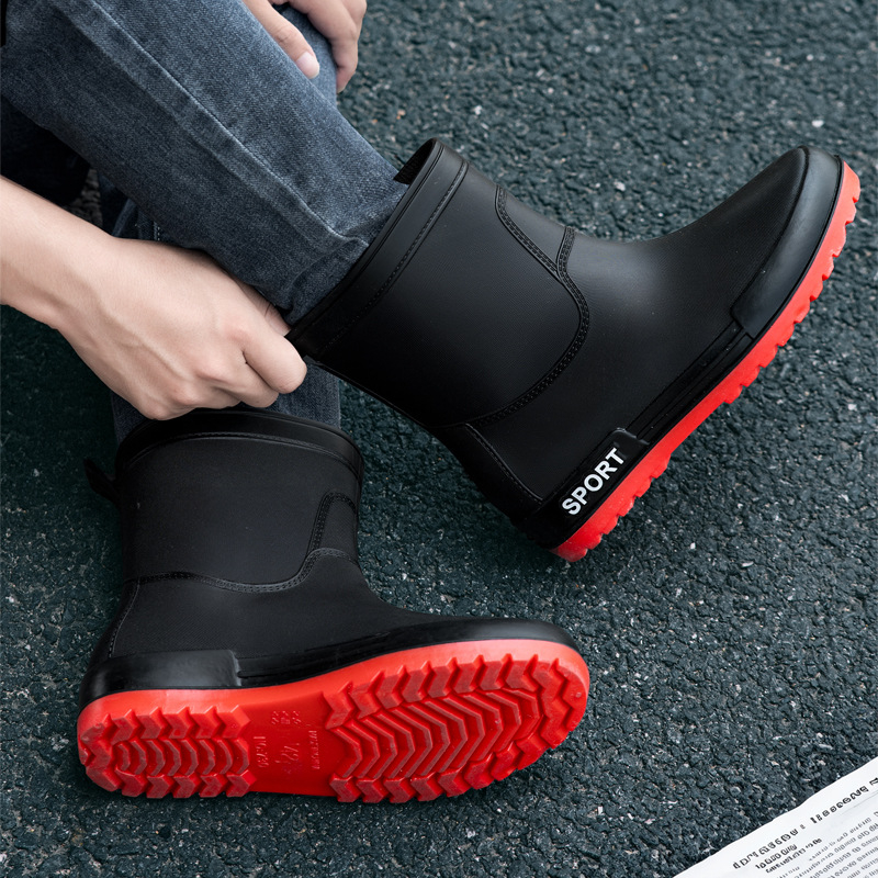 Prekogranične moderne muške čizme za kišu, neklizajuće, vodootporne, otporne na habanje, čizme za kišu srednjeg donjeg dijela, vanjske, zaštita od rada, ribolov, kuhinja, pranje automobila, gumene cipele