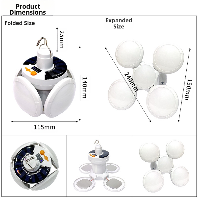 Соларна акумулаторна крушка за аварийно прекъсване на захранването, нощен пазар, домакинска LED енергоспестяваща сгъваема футболна светлина със силна светлина