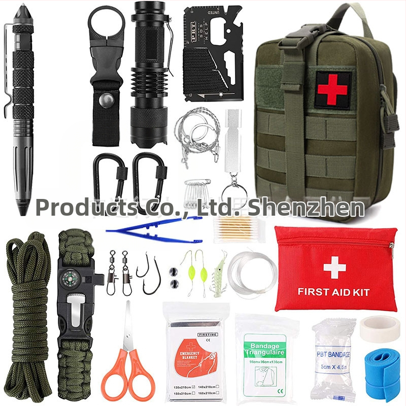 Kültéri elsősegélycsomag kaland-hegymászás kempingezés vészhelyzeti kempingfelszerelés EDC többfunkciós túlélőeszköz kombináció