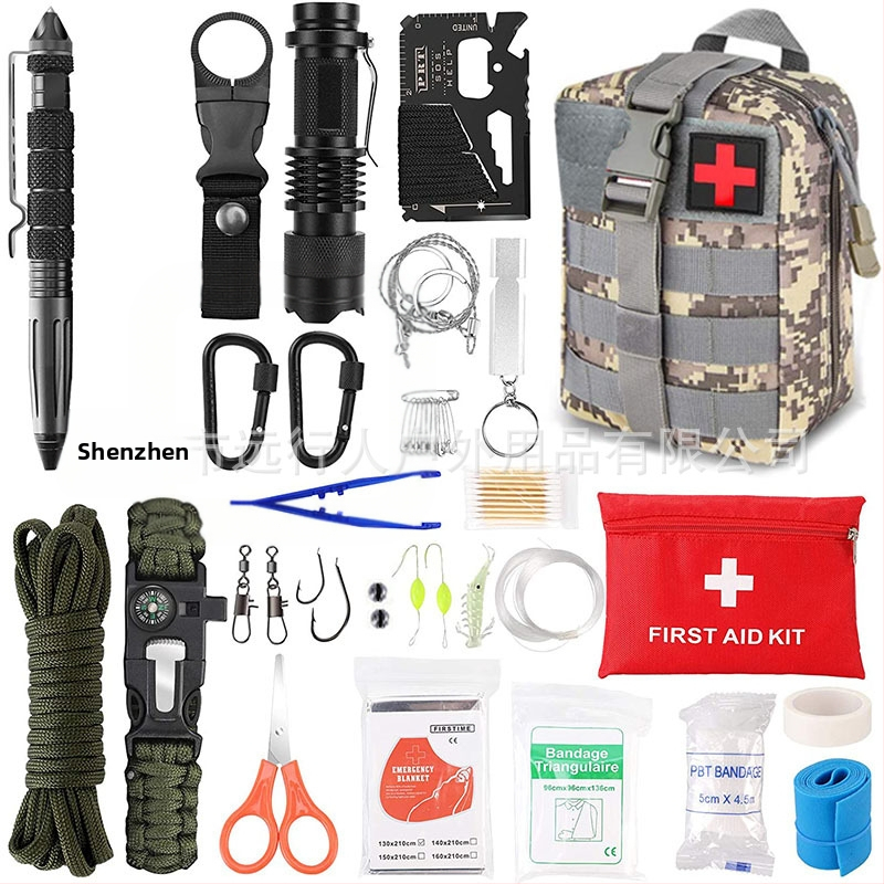 Kültéri elsősegélycsomag kaland-hegymászás kempingezés vészhelyzeti kempingfelszerelés EDC többfunkciós túlélőeszköz kombináció