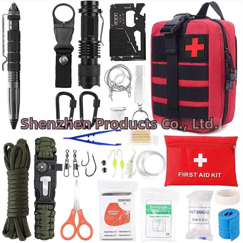 Kültéri elsősegélycsomag kaland-hegymászás kempingezés vészhelyzeti kempingfelszerelés EDC többfunkciós túlélőeszköz kombináció