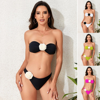 2024. aasta Euroopa ja Ameerika uus naiste 3D lilleline bikiinilõhega õlapaelteta ujumistrikoo moodne rannabikiin
