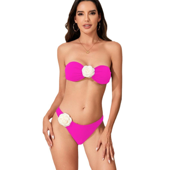 2024. aasta Euroopa ja Ameerika uus naiste 3D lilleline bikiinilõhega õlapaelteta ujumistrikoo moodne rannabikiin