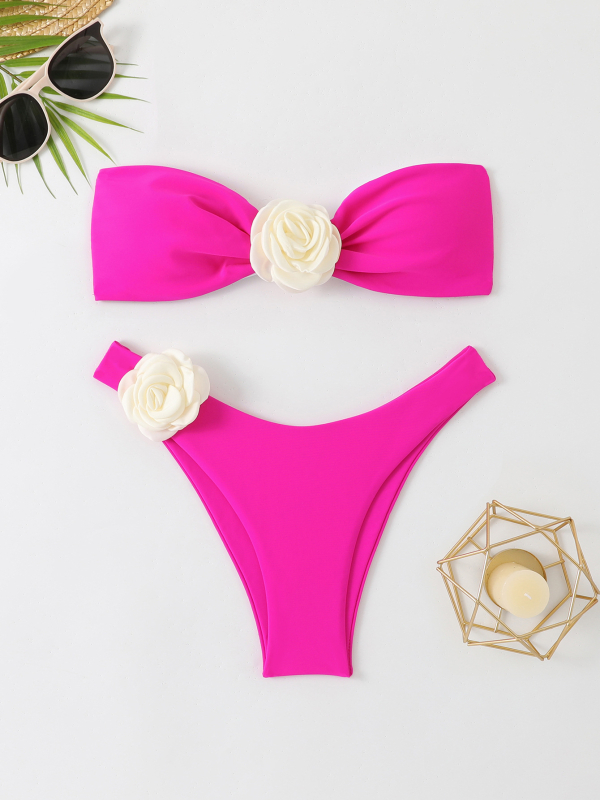 2024. aasta Euroopa ja Ameerika uus naiste 3D lilleline bikiinilõhega õlapaelteta ujumistrikoo moodne rannabikiin