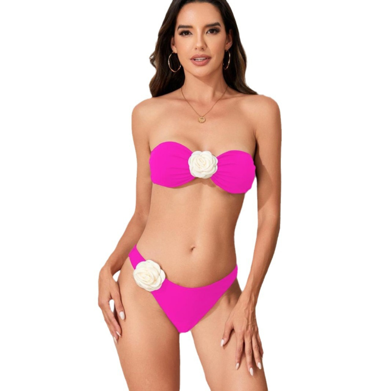 2024. aasta Euroopa ja Ameerika uus naiste 3D lilleline bikiinilõhega õlapaelteta ujumistrikoo moodne rannabikiin