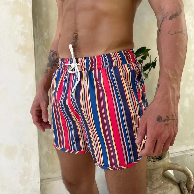 2024-es európai méretű férfi sport rövidnadrág, poliészterből, szőtt, gyorsan száradó, teljes mintás, egyrétegű strandnadrág, férfi európai és amerikai méretben