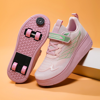 Nauji keturračiai „Tyranno“ batai su įkrovimo pačiūžomis ir lengvais vaikiškais dviračiais sprogstamaisiais vaikščiojimo batais, nematomais automatiniais mygtukais riedučiais