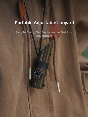 Fluier multifuncțional șapte în unu pentru camping în aer liber, fluier de supraviețuire pentru prietenul măgarului, fluier de salvare a vieții cu lanternă, termometru și busolă