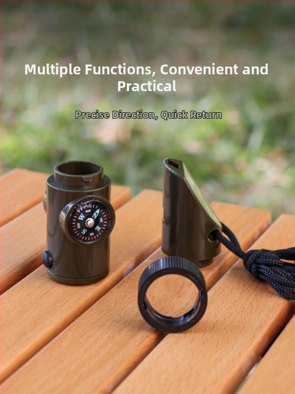 Многофункционална свирка за къмпинг на открито, седем в едно, свирка за оцеляване Donkey Friend, животоспасяваща свирка с фенерче, термометър, компас