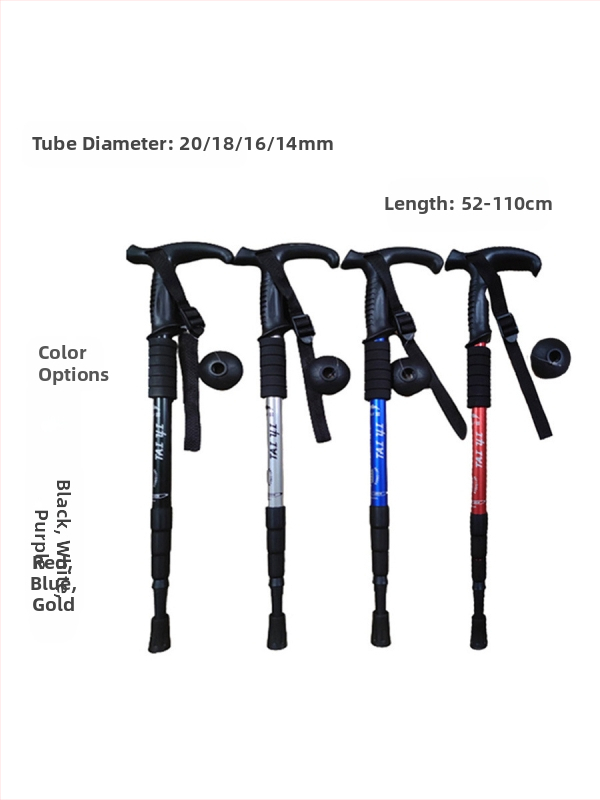 Алуминиева сплав, планински персонал, Т-дръжка, 4 външни туристически персонала, преносим персонал за ходене, патерица, производители на персонал за планински персонал на едро