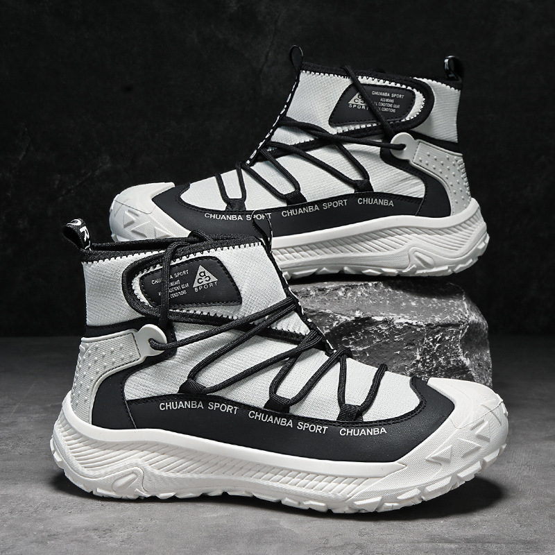 Férfi cipők Négy évszak Új alkalmi cipők Divatos férfi szabadtéri túracipők Trendi magas szárú, lélegző zokni Hajcipők