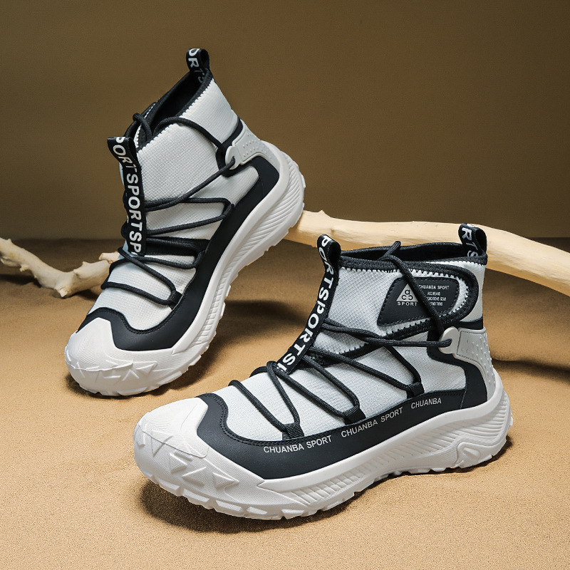 Férfi cipők Négy évszak Új alkalmi cipők Divatos férfi szabadtéri túracipők Trendi magas szárú, lélegző zokni Hajcipők