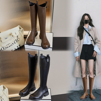Valódi bőr hosszú szárú női csizma 2025 őszi és téli új retró V-kivágású csizma női lovagycsizma alkalmi sokoldalú vékony csizma női csizma