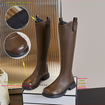 Valódi bőr hosszú szárú női csizma 2025 őszi és téli új retró V-kivágású csizma női lovagycsizma alkalmi sokoldalú vékony csizma női csizma