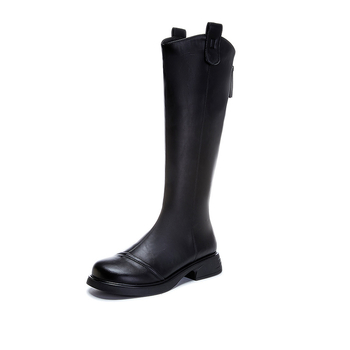 Valódi bőr hosszú szárú női csizma 2025 őszi és téli új retró V-kivágású csizma női lovagycsizma alkalmi sokoldalú vékony csizma női csizma