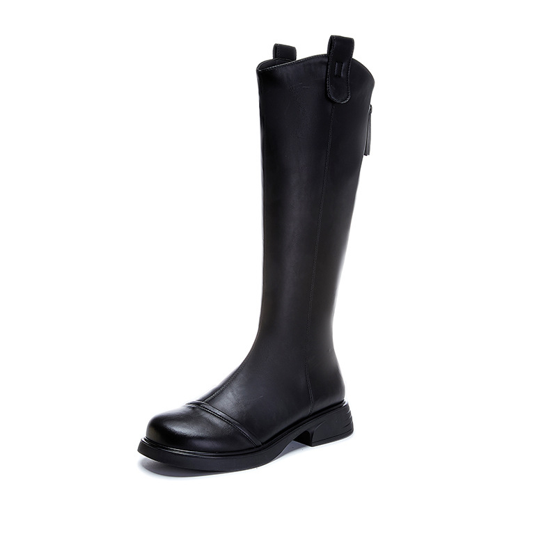 Valódi bőr hosszú szárú női csizma 2025 őszi és téli új retró V-kivágású csizma női lovagycsizma alkalmi sokoldalú vékony csizma női csizma
