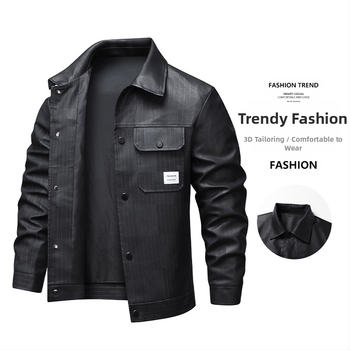 Tarpvalstybinė užsienio prekybos odinė striukė vyriška striukė 2025 m. Nauja pavasarinė odinė striukė vyriška striukė, neperpučiama laisvalaikio striukė vyrams