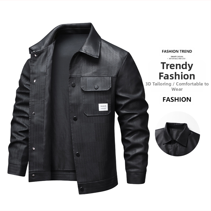 Tarpvalstybinė užsienio prekybos odinė striukė vyriška striukė 2025 m. Nauja pavasarinė odinė striukė vyriška striukė, neperpučiama laisvalaikio striukė vyrams
