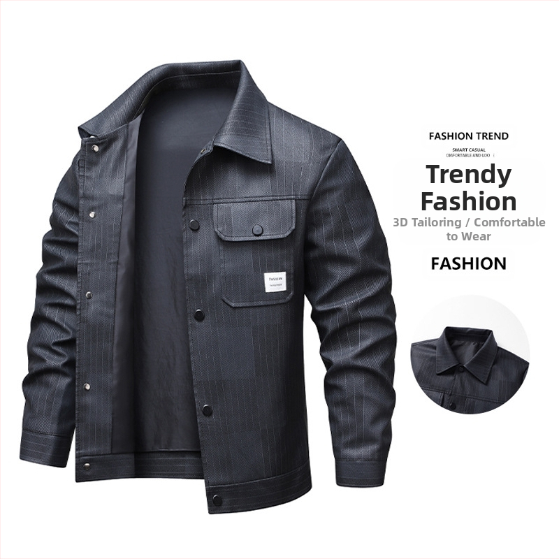 Tarpvalstybinė užsienio prekybos odinė striukė vyriška striukė 2025 m. Nauja pavasarinė odinė striukė vyriška striukė, neperpučiama laisvalaikio striukė vyrams