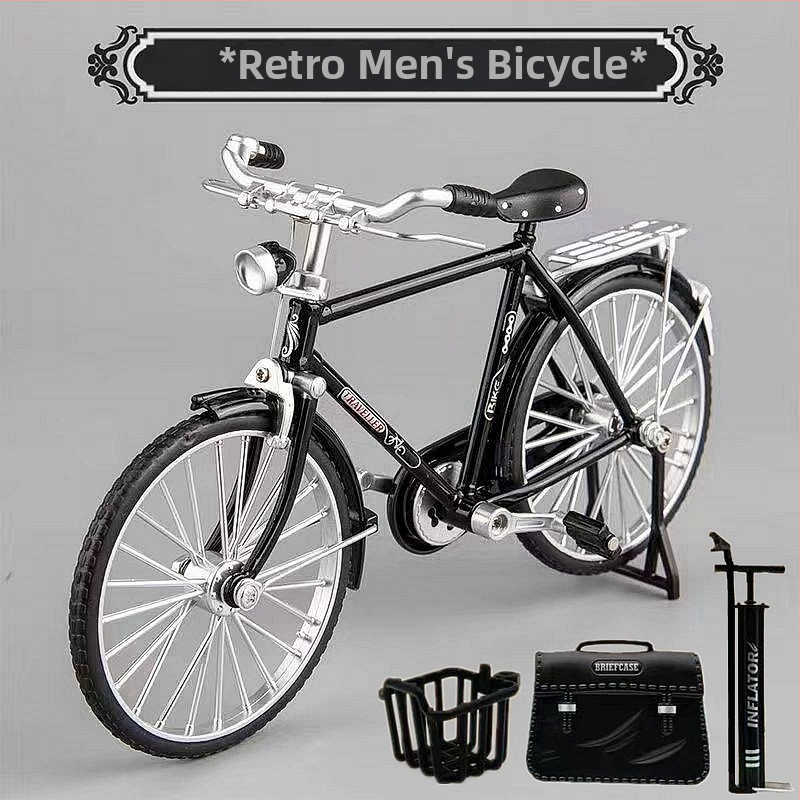 Метална симулация 1:10 28 велосипед с голям бар, традиционен старомоден ретро носталгичен велосипед за мъже, алуминиева играчка модел